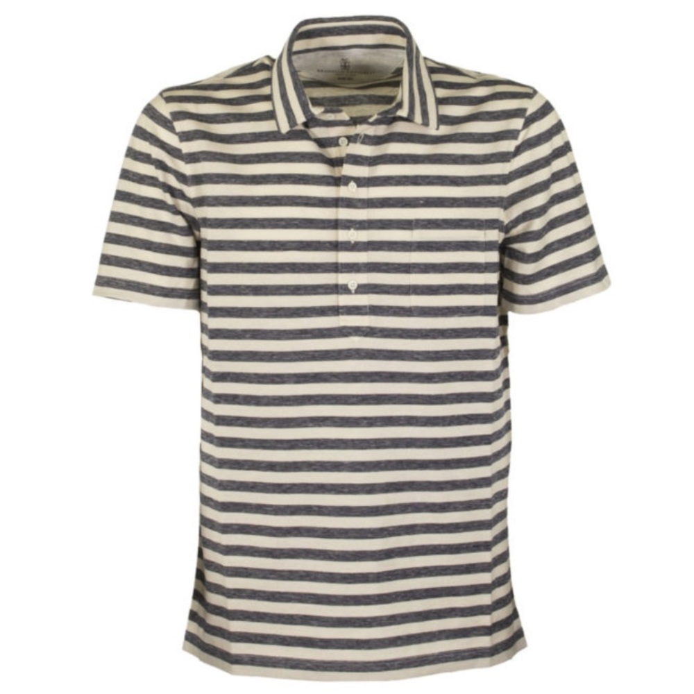 Brunello Cucinelli Navy and White Striped Polo